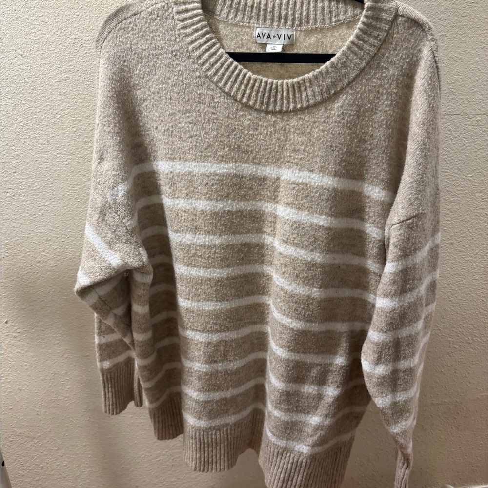 Ava & Viv Beige and White Striped Knit Top